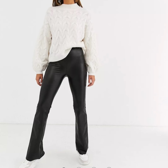 ASOS Pants - ASOS Stradivarius Faux Leather Flare Pants in black M
